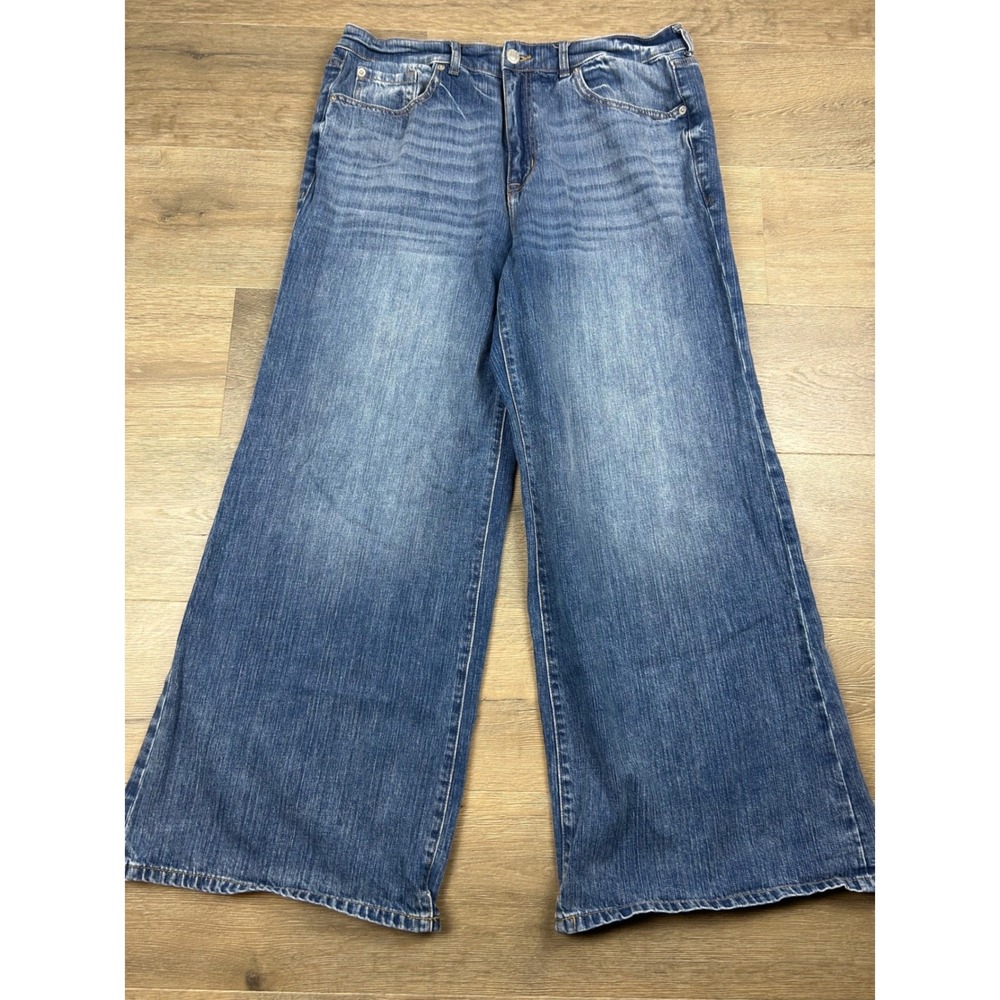 Torrid High Rise Baggy Wide Leg Duo Denim Jeans Medium Wash Blue Womens 14R